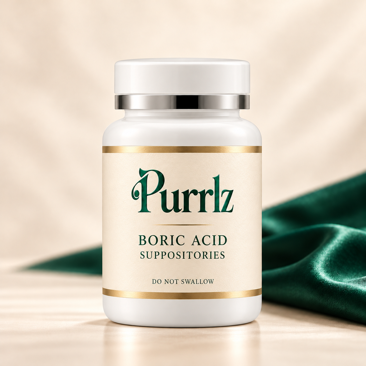 Purrlz Pearl Drop vaginal suppositories in a clean, softly lit product display